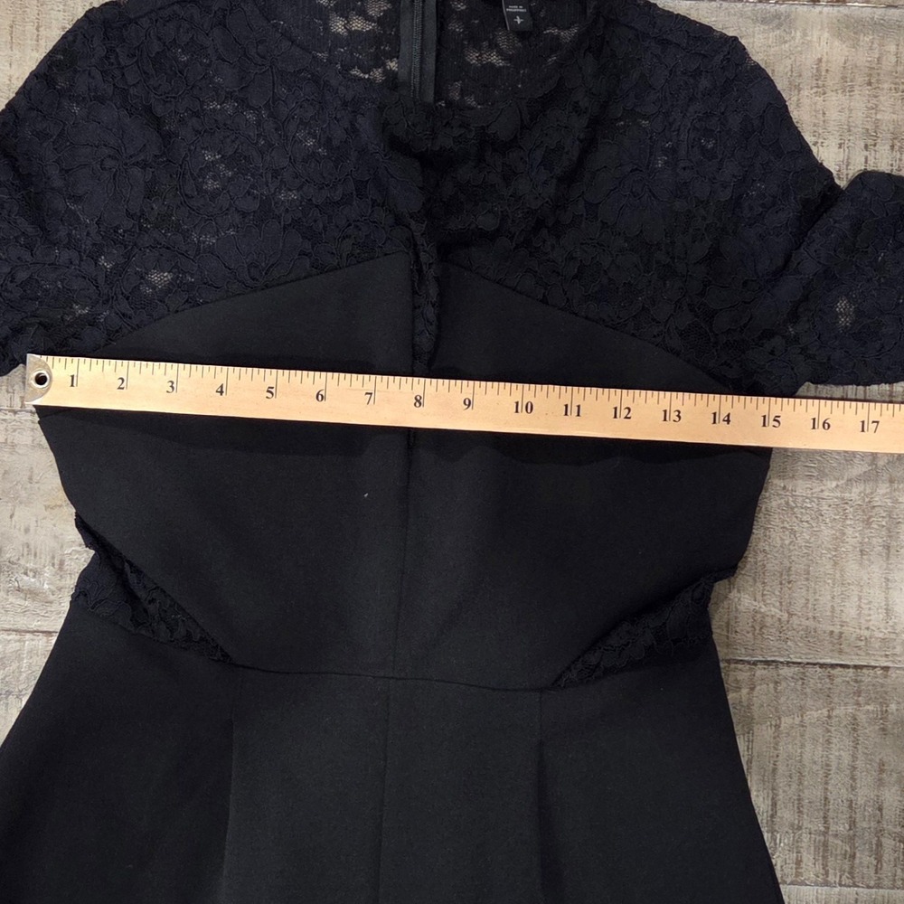 Express Elegant Black Jumpsuit with Sheer Floral Lace Long Sleeves Size S/P - Picture 4 of 11